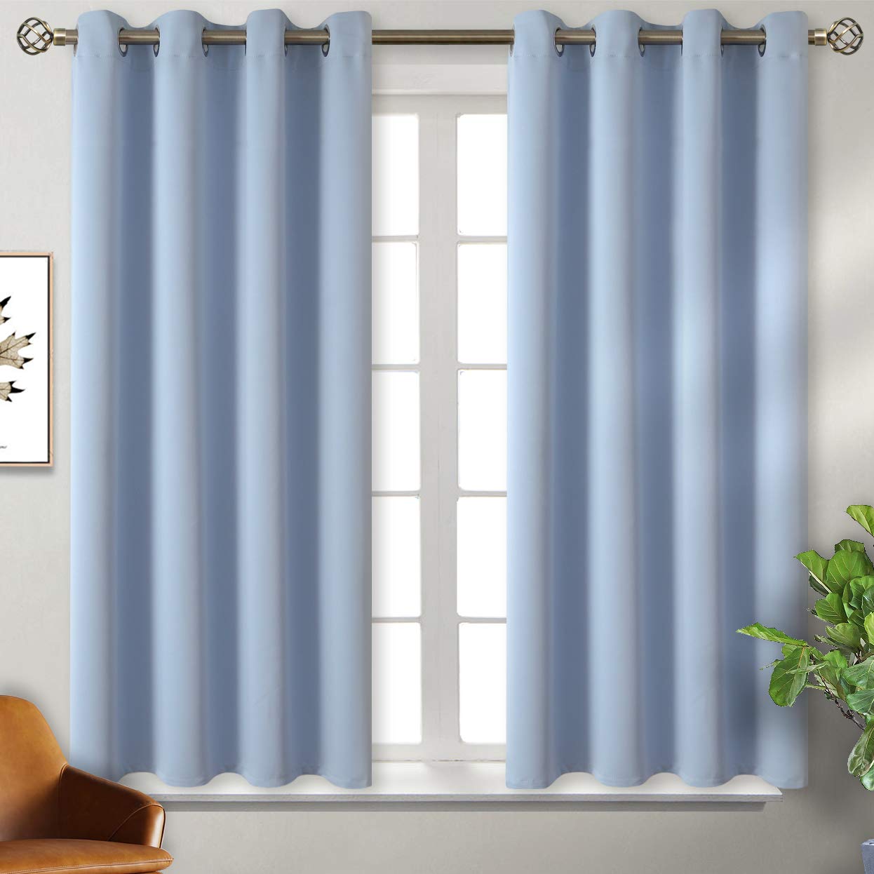 BGment Blackout Curtains for Living Room - Grommet Thermal Insulated Room Darkening Curtains for Bedroom, 2 Panels of 52 x 54 Inch, Spa Blue