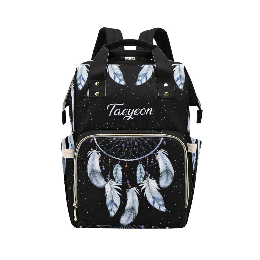 Fantasy Dreamcatcher Black Blue Diaper Bags Backpack with Name Personalized Baby Bag Nursing Nappy Bag Gifts