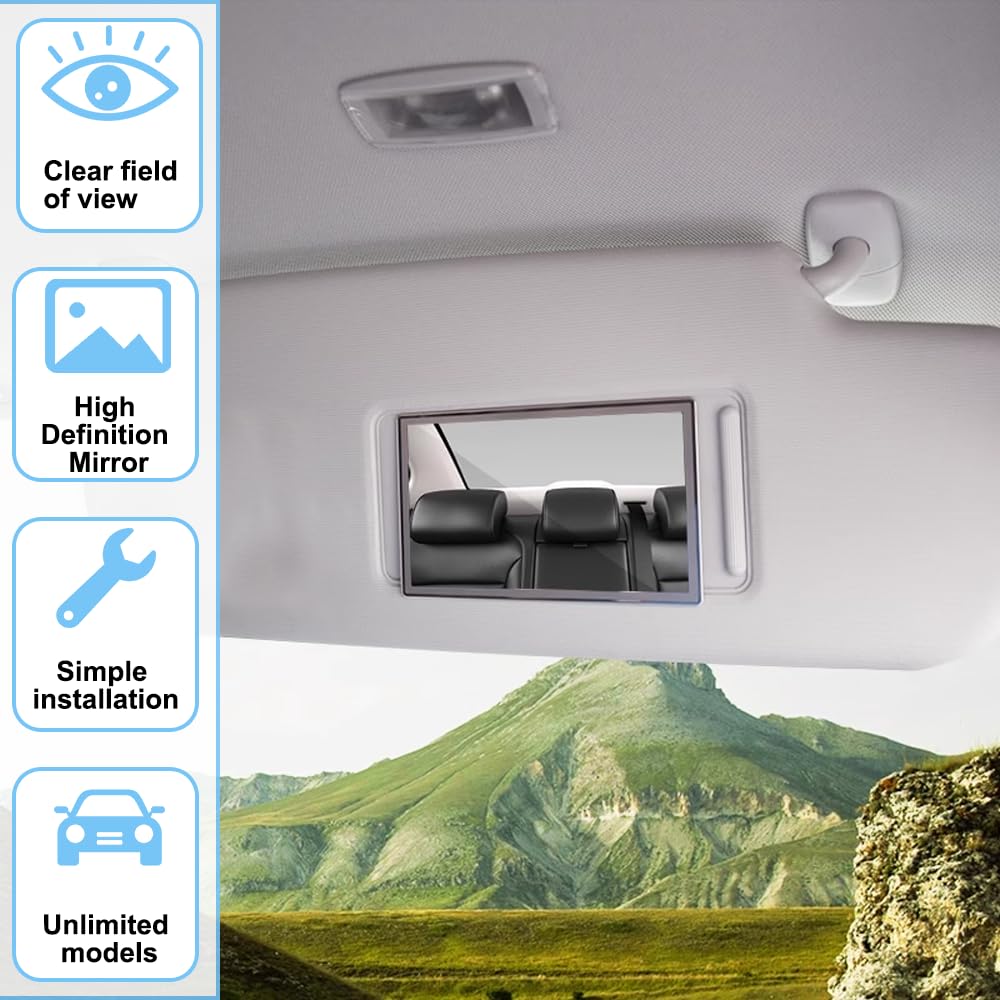 Specchietto Visiera Auto Autoadesivo - Ellisse 150x80mm, Per Trucco E Ritocchi, Facile Da Applicare - Foto 9