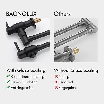 BAGNOLUX 23.4 Pot Filler, Wall Mount Pot Faucet for Kitchen Sink Folding, Coffee Machine Faucet with Stretchable Double Joint Swing Arms Brass Kitchen Faucet, (Upside Down Design-Matte Black)