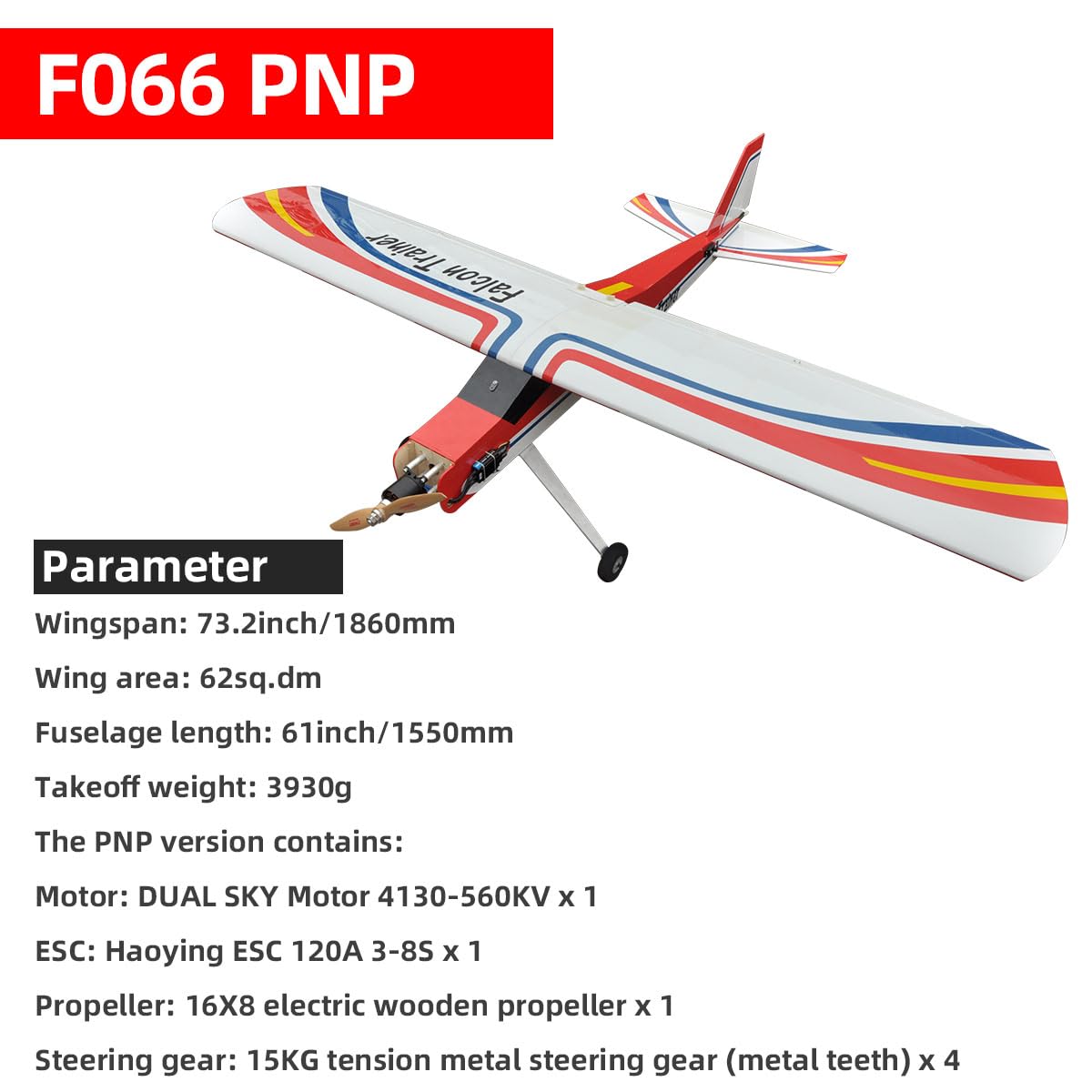 Falcon Trainer F066 73.2in Fixed Wing Electric RC Model Airplane-ARF Version