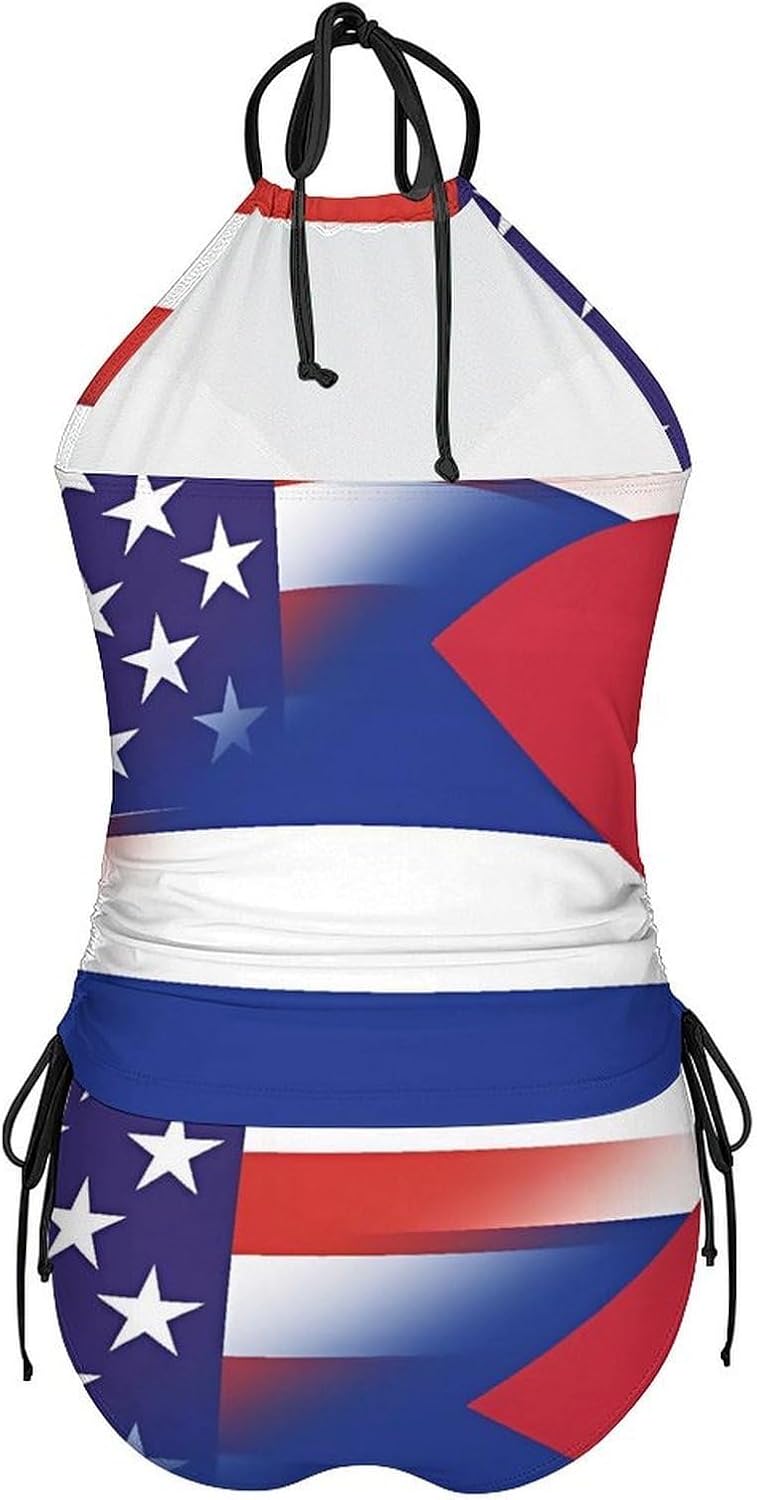 US Cuba Flag Novelty Women's Swimwear Set 2 Pcs Tankini String Swimsuits Bathing Suits