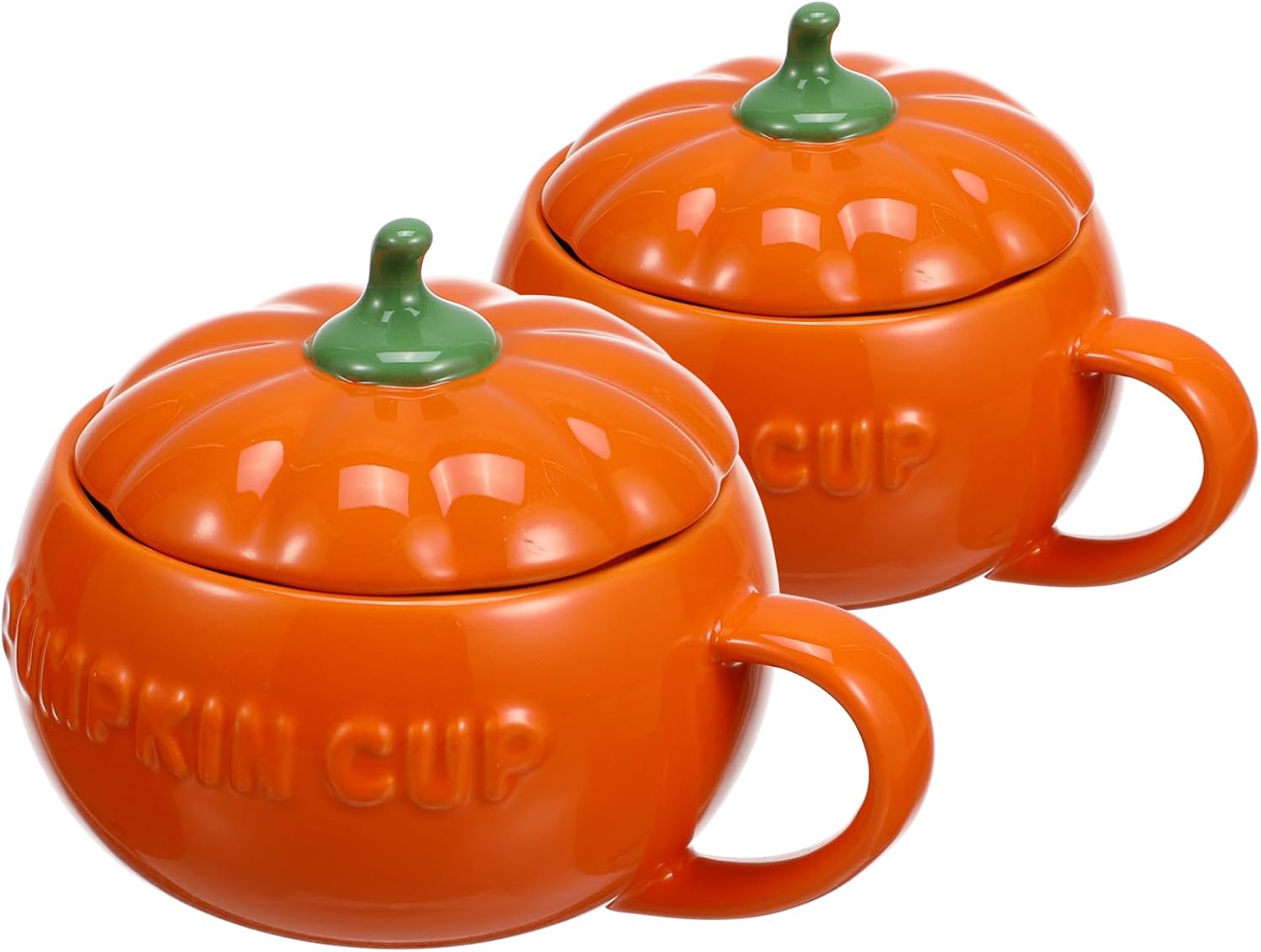 VOSAREA 2pcs Halloween Pumpkin Mug Cute Ceramic Pumpkin Shape Milk Cup Fall Autumn Cup Bowl with Lid for Thanksgiving Halloween Christmas (Orange