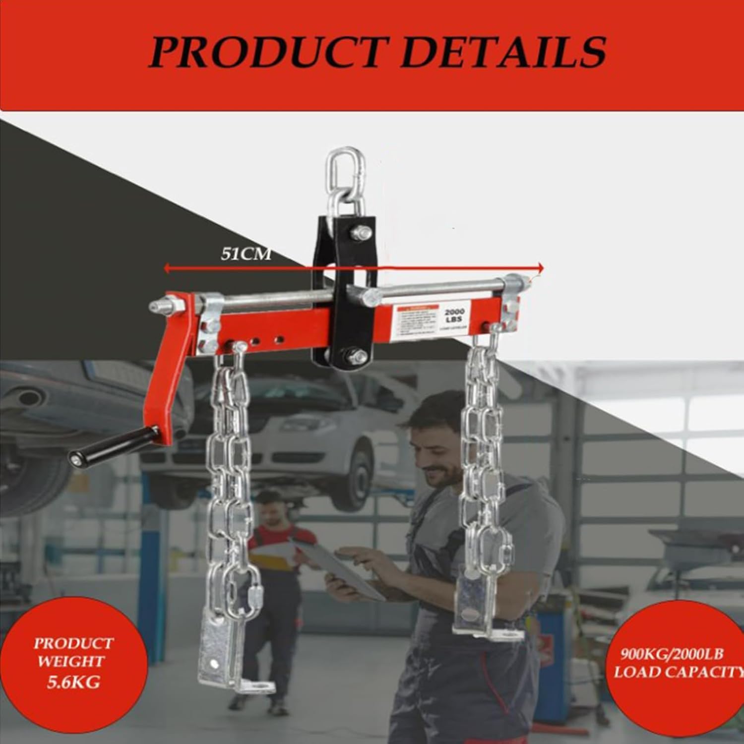 Engine Lift Leveler | Engine Support Beam | Leveler Adjustable Handle 0.9 Ton Capacity for Shop Crane Accessory