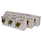 OccasionALL Tiny Gold Gift Bags, Mini Christmas Gift Bags with Handles, Assorted Print Holiday Bags for Gift Wrap, Birthdays, Weddings, Parties, Events, Bulk, 4x2.75x4.5, 12 Pack