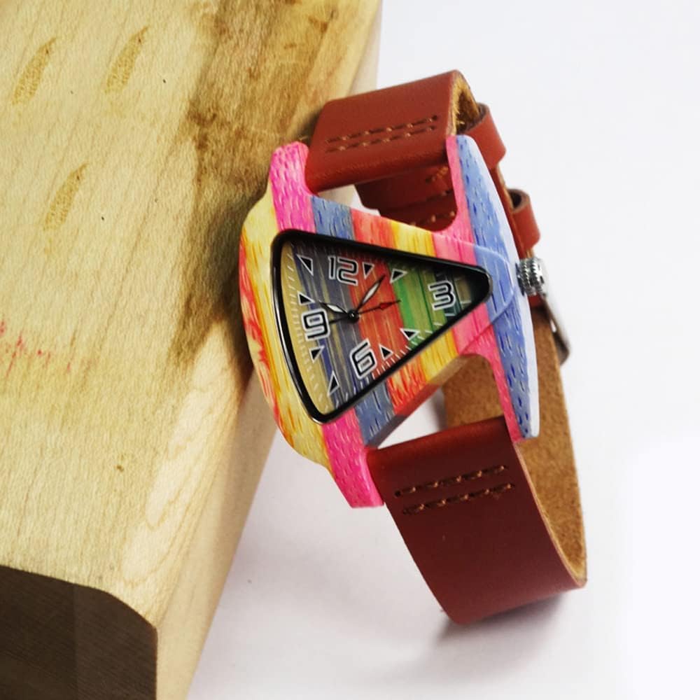 AIMES Womens Wooden Watch with Leather Strap Quartz Analog Red Bamboo Wooden Watches for Women Unique Lightweight Handmade Wood Wrist Watch
