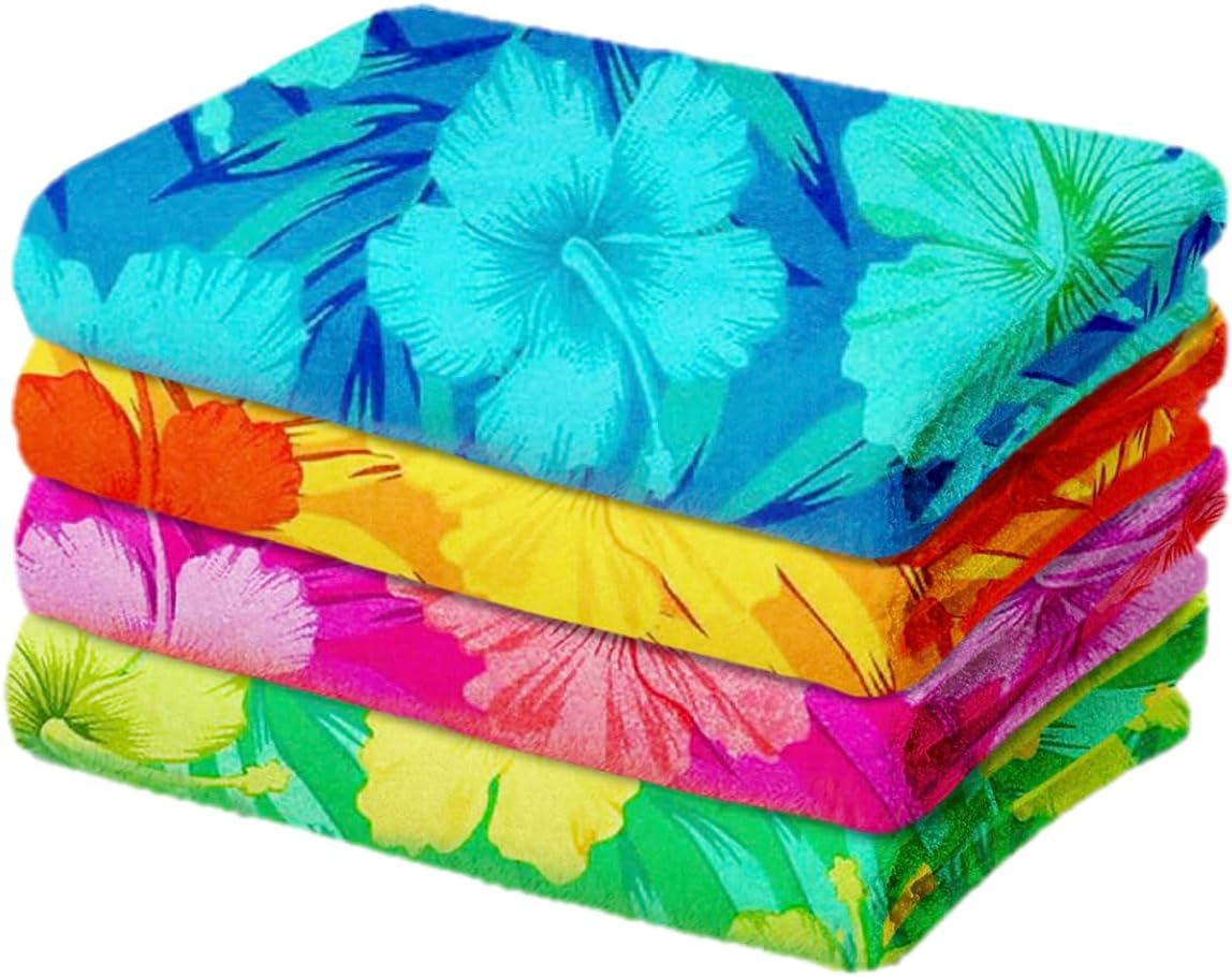 Kaufman – Colorful Hibiscus Beach Towels | 100% Cotton with Ends Hemmed | 30″ x 60″ | Colorful Soft & Absorbent Pool Towels for Adults and Kids | Fiber Reactive | 4 Pack Kaufman – Colorful Hibiscus Beach Towels | 100% Cotton with Ends Hemmed | 30″ x 60″ | Colorful Soft & Absorbent Pool Towels for Adults and Kids | Fiber Reactive | 4 Pack
