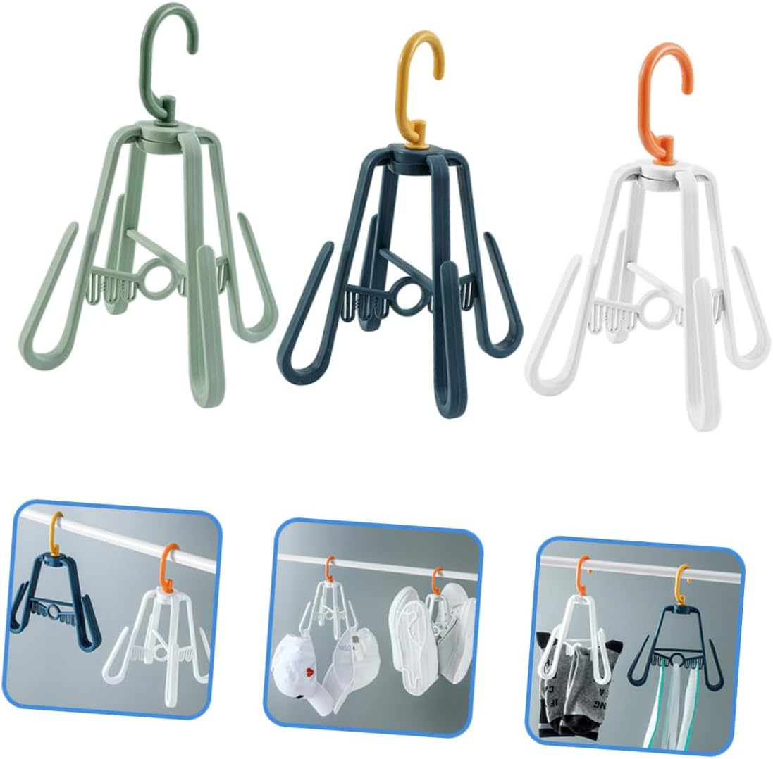 3 Pack Plastic Hanging Shoe Drying Rack Multi Hook Foldable Blue