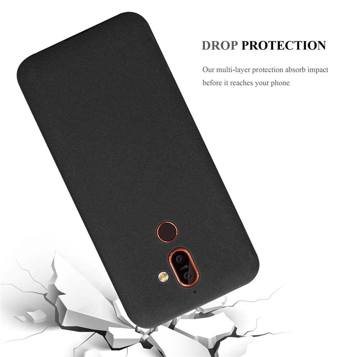 Cadorabo Custodia per Nokia 7 PLUS in FROST NERO - Morbida Cover Protettiva Sottile di Silicone TPU con Bordo Protezione - Ultra Slim Case Antiurto Gel Back Bumper Guscio