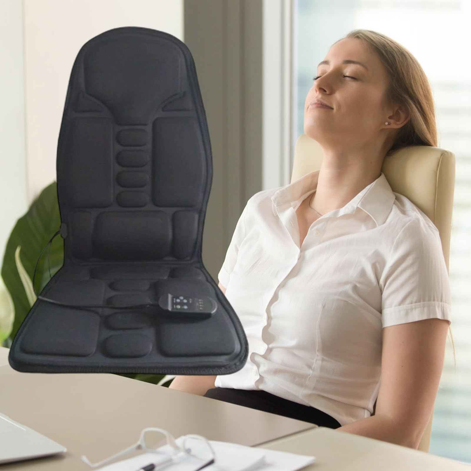 Cojín Masajeador Para Espalda Cojín Masajeador para Asiento de Silla | Almohadilla Térmica De 5 Puntos Con Función De Masaje Eléctrico Para Relajación Muscular En Hombres Y Mujeres Personas Que