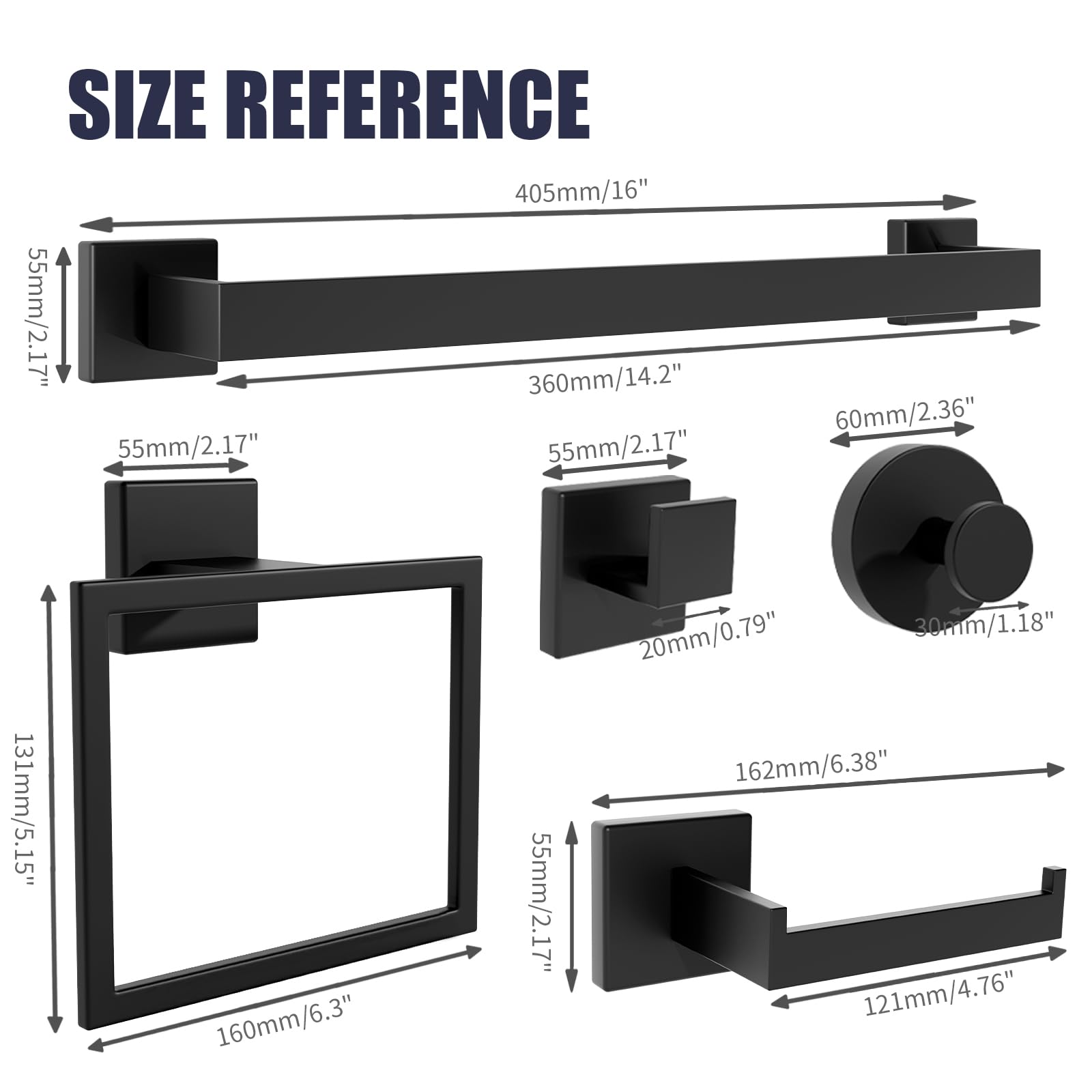 Juego de accesorios de baño: juego de 12 toallas de baño, toalleros para montaje en pared, acero inoxidable SUS304, negro mate