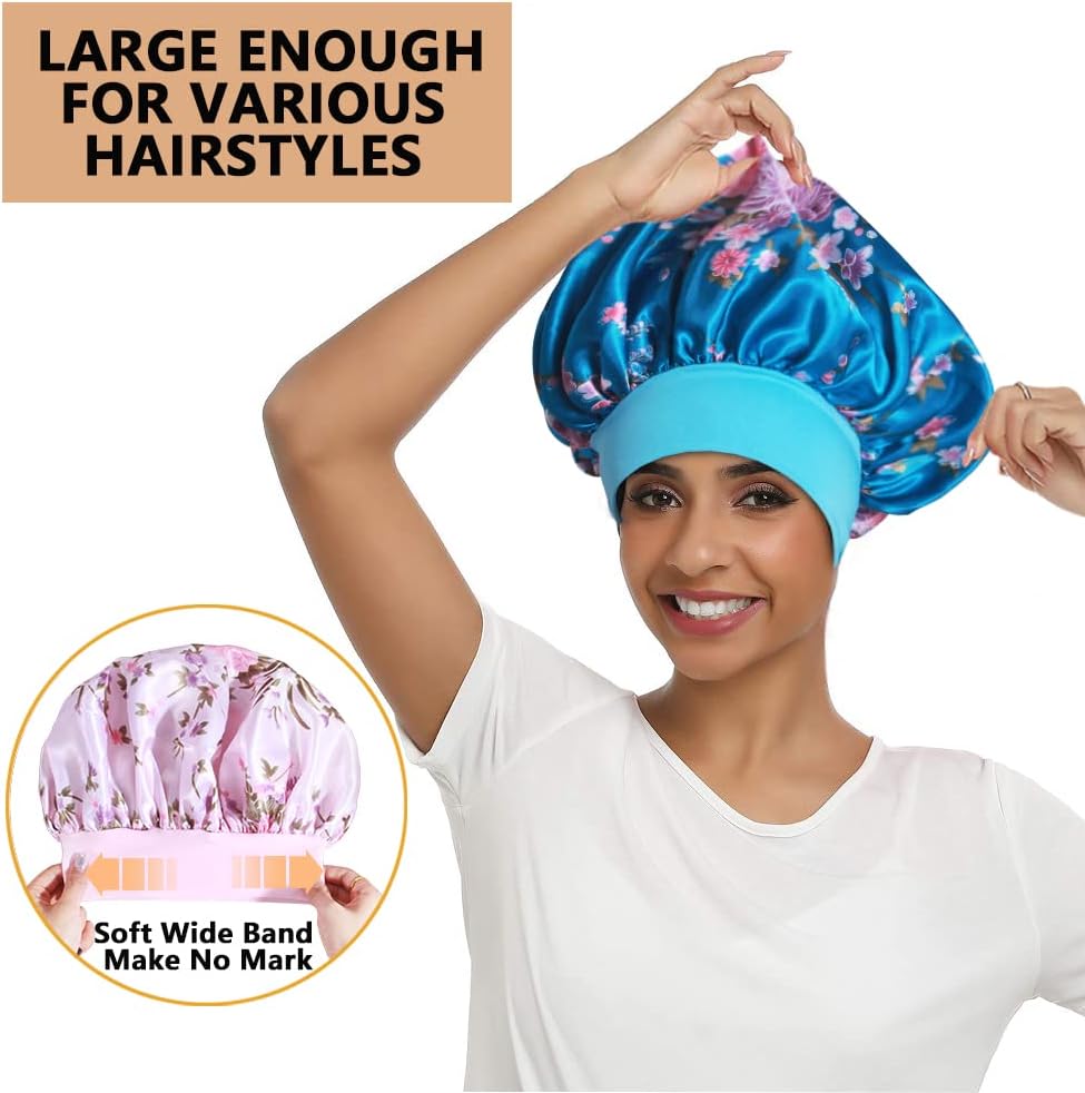 10PCS Satin Bonnets for Women Sleeping, Large Braids Bonnet Wide Band Hair Bonnets - Image 2