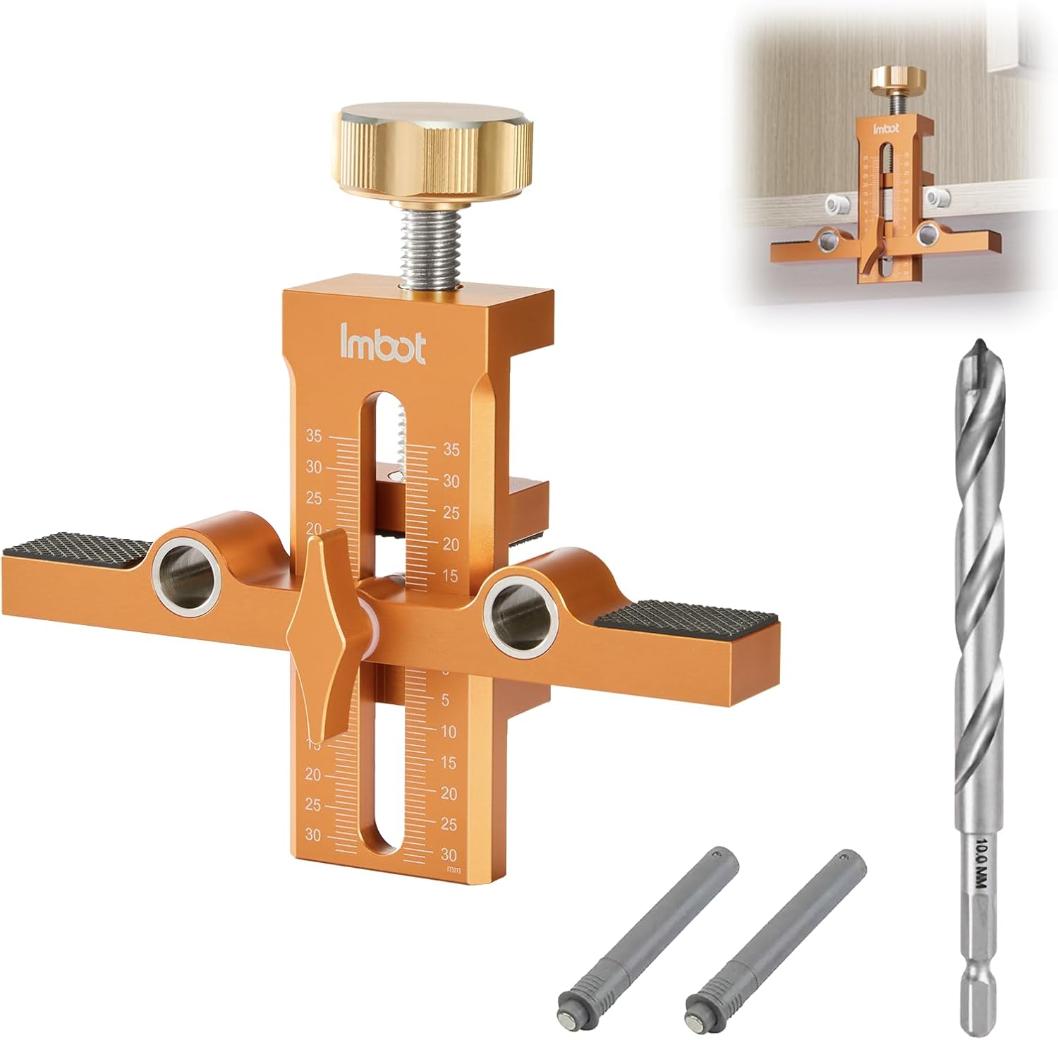 Imbot Cabinet Door Mounting Jig，Upgrade Double-Hole Punch Locator，Effortless Alignment With Adjustable Aluminum Alloy Hardware Jig, Suitable For Installing Frameless Or Framed Cabinet Doors.