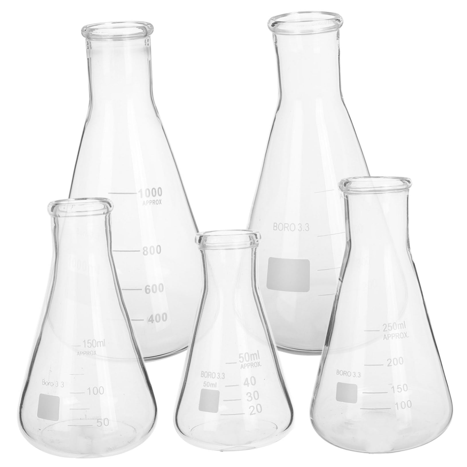 5piezas Matraces Erlenmeyer De Vidrio Base Triangular Para Experimentos