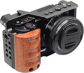 Gaiola de Câmera Completa para Sony Alpha ZV-E10 com Alça de Madeira, Acessórios de Equipamento de Câmera de Alumínio para Gravação de Vídeo, Microfone de Sapata Fria Vlogging