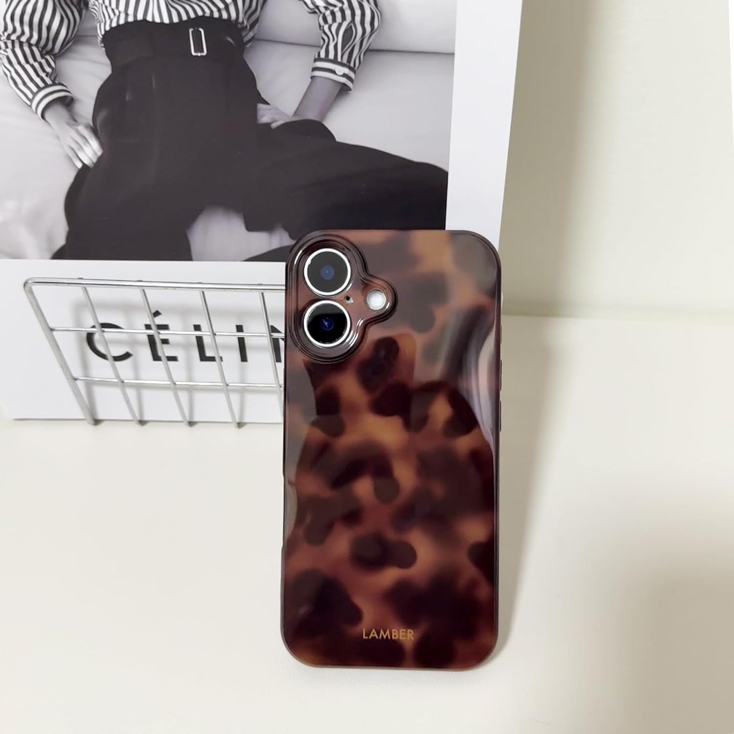 Cute Phone Case for iPhone 16 Case Amber Leopard Full Camera Protective Slim Shockproof Aesthetic-Brown Amber