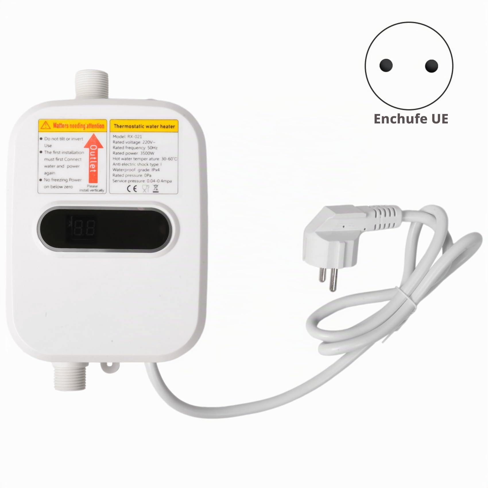 Calentador instantáneo de ducha de 220 V para cuarto de baño, 3500 W, pantalla digital, enchufe de la UE