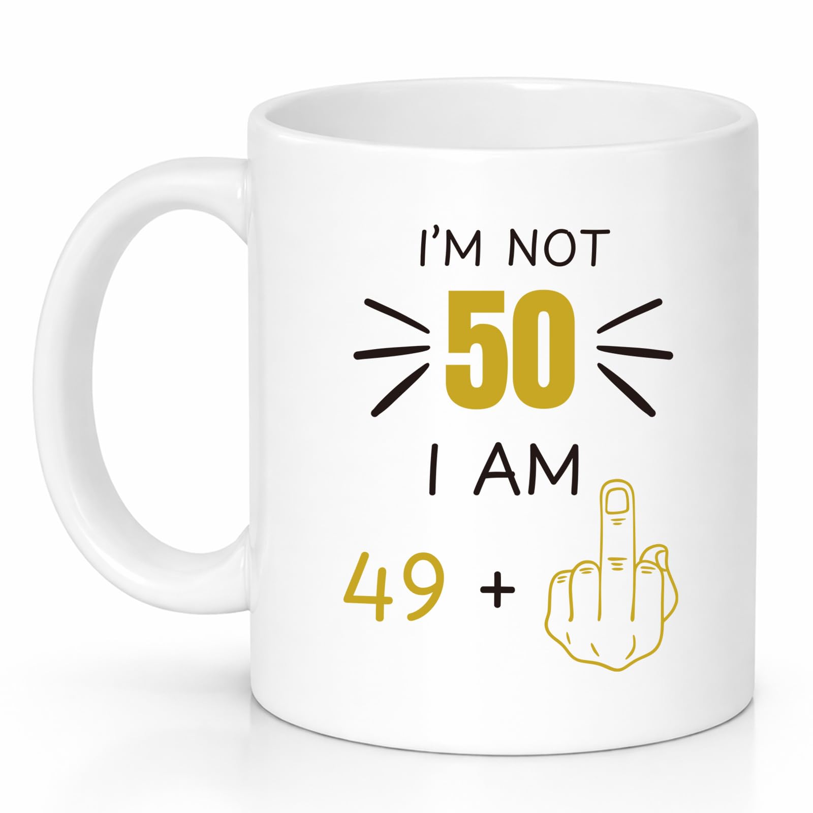Custom Moments Funny 50th Birthday Mug for Men and Women, “I Am 49+” Joke Coffee Mug, 50 Years Old Gift for Dad, Mum, Husband, Wife, Grandma & Grandpa — image 1