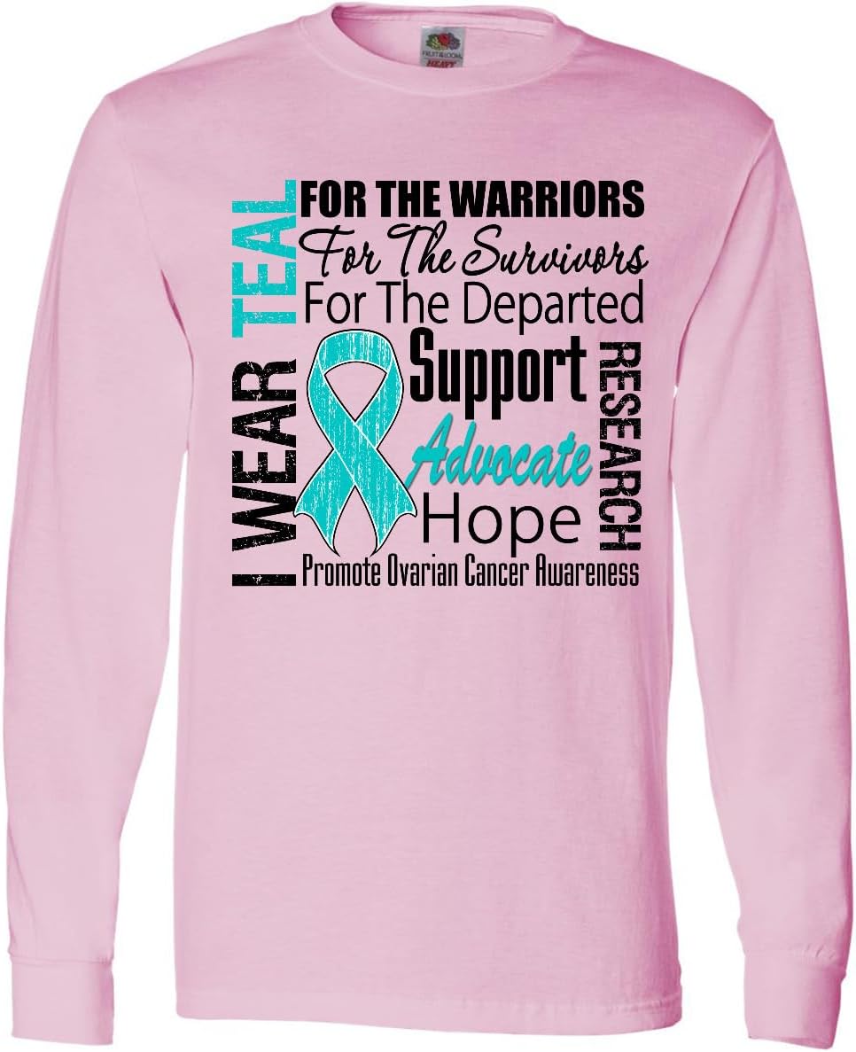 inktastic Ovarian Cancer I Wear Teal Ribbon Tribute Adult Long Sleeve T-Shirt