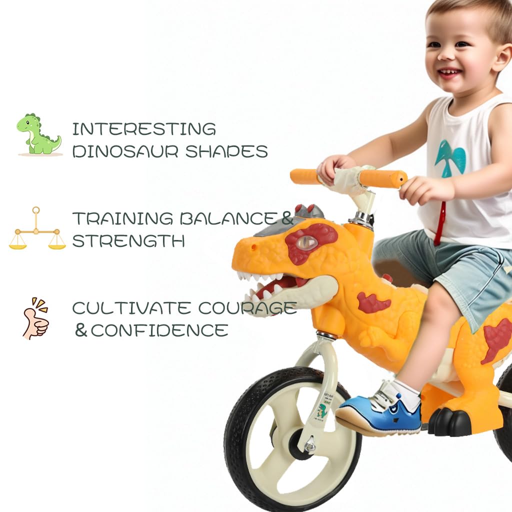 Dinosaur Toddler Balance Bike Toys with Music & Lighting for 2-7 Year Olds - No - Pedal Training Bike with Carbon Steel Frame and Adjustable Handlebar - Ideal Gifts for Kids Boy ? Girl