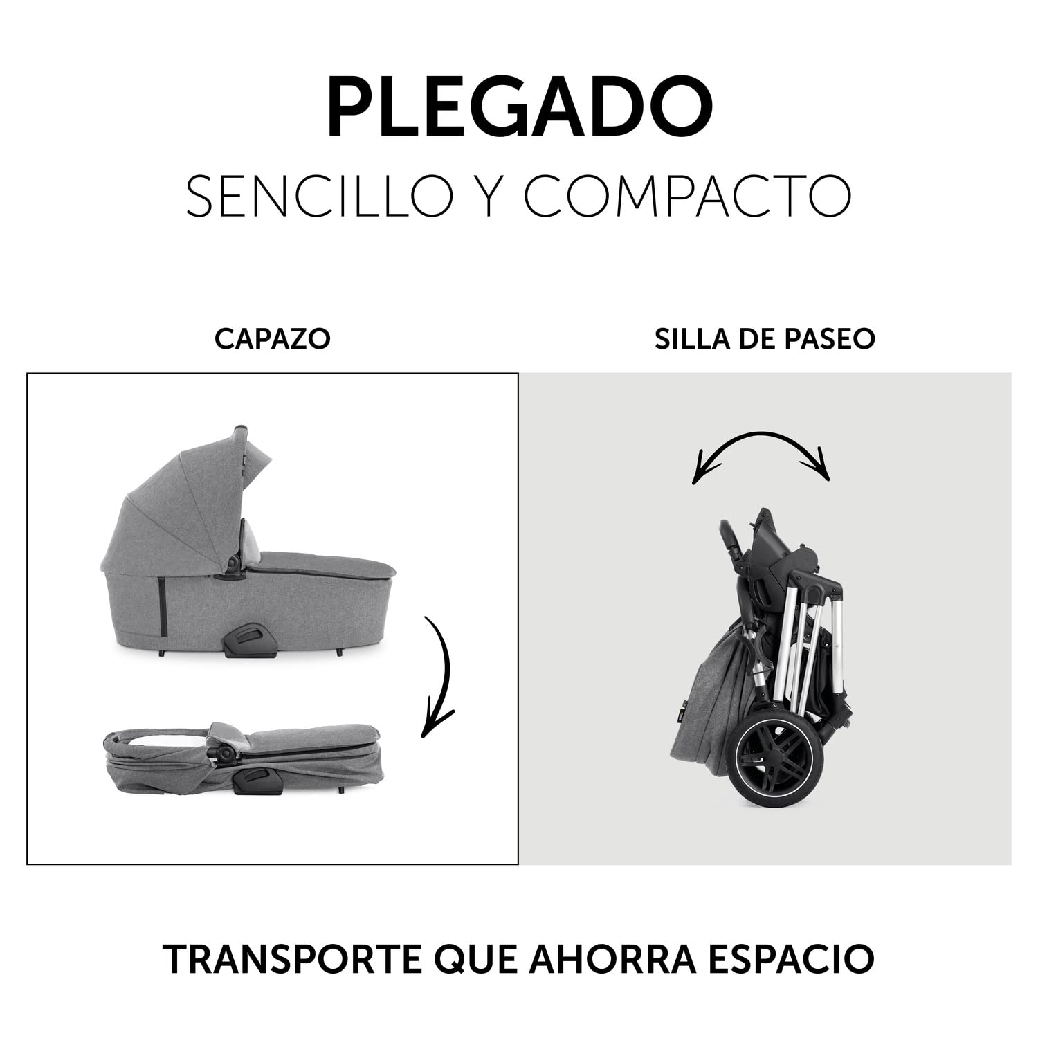 hauck Carrito Bebé 2 en 1 Vision X Set - Capazo desde el Nacimiento - Silla de Paseo 22 kg Reversible y Reclinable - Cubrepiernas - Ruedas de Goma - Plegable - Compacto - Gris Claro