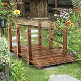Giantex 5 ft Garden Bridge - Stained Wood Arc Footbridge Walkway with Side Railings, Decorative Wooden Bridge...