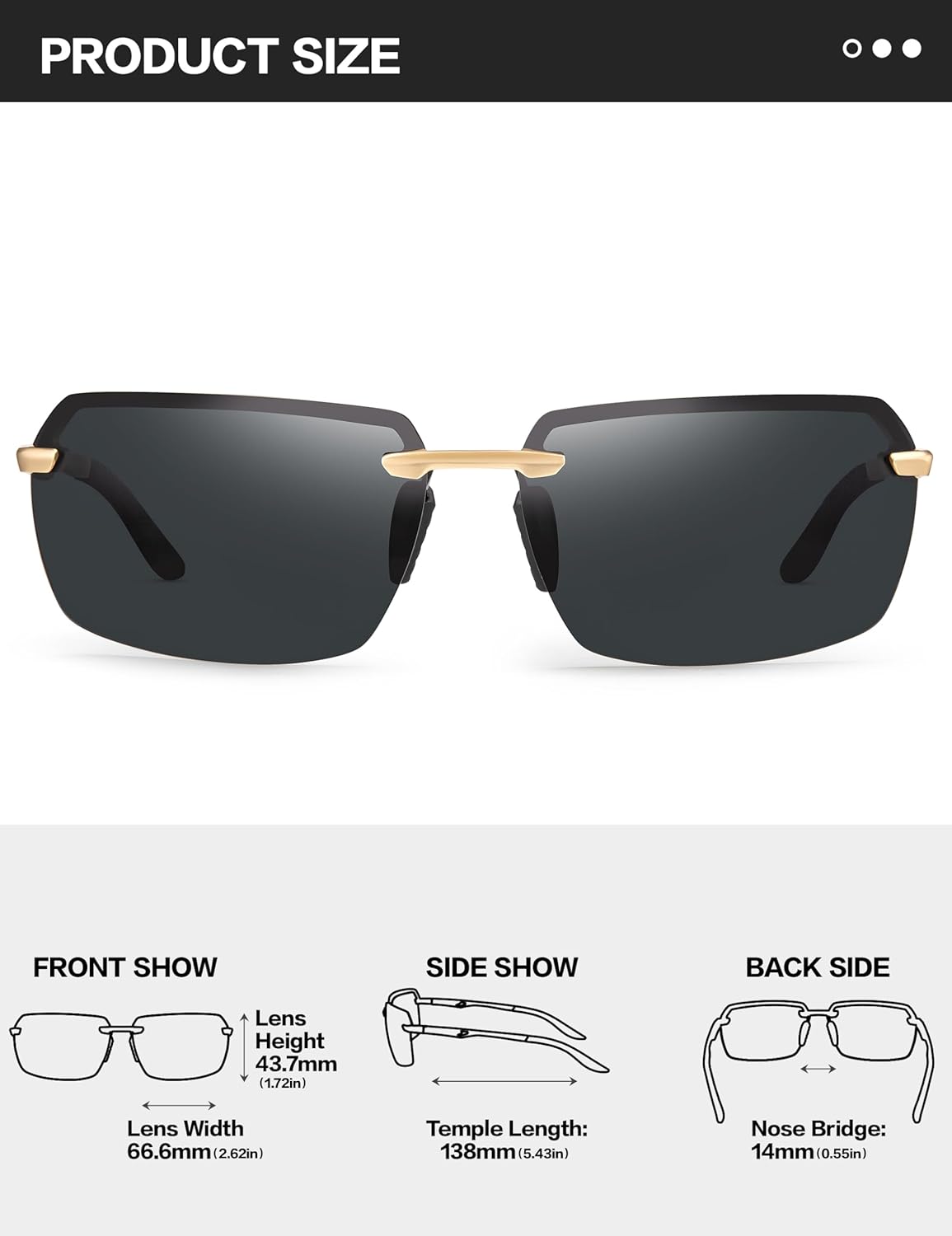 BIRCEN Mens Polarized Sunglasses for Driving: Rimless UV Protection Sun Glasses with Al-Mg Frame for Fishing Traveling Golf - Image 3