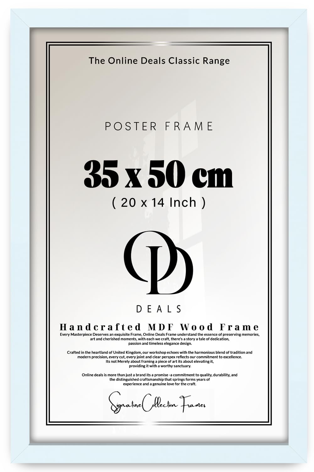 OD Deals 35x50 cm (13.8x19.7 Inch / 350x500 mm) MDF Poster Frame | Sleek Wall Frame with Shatterproof Acrylic Front (White)