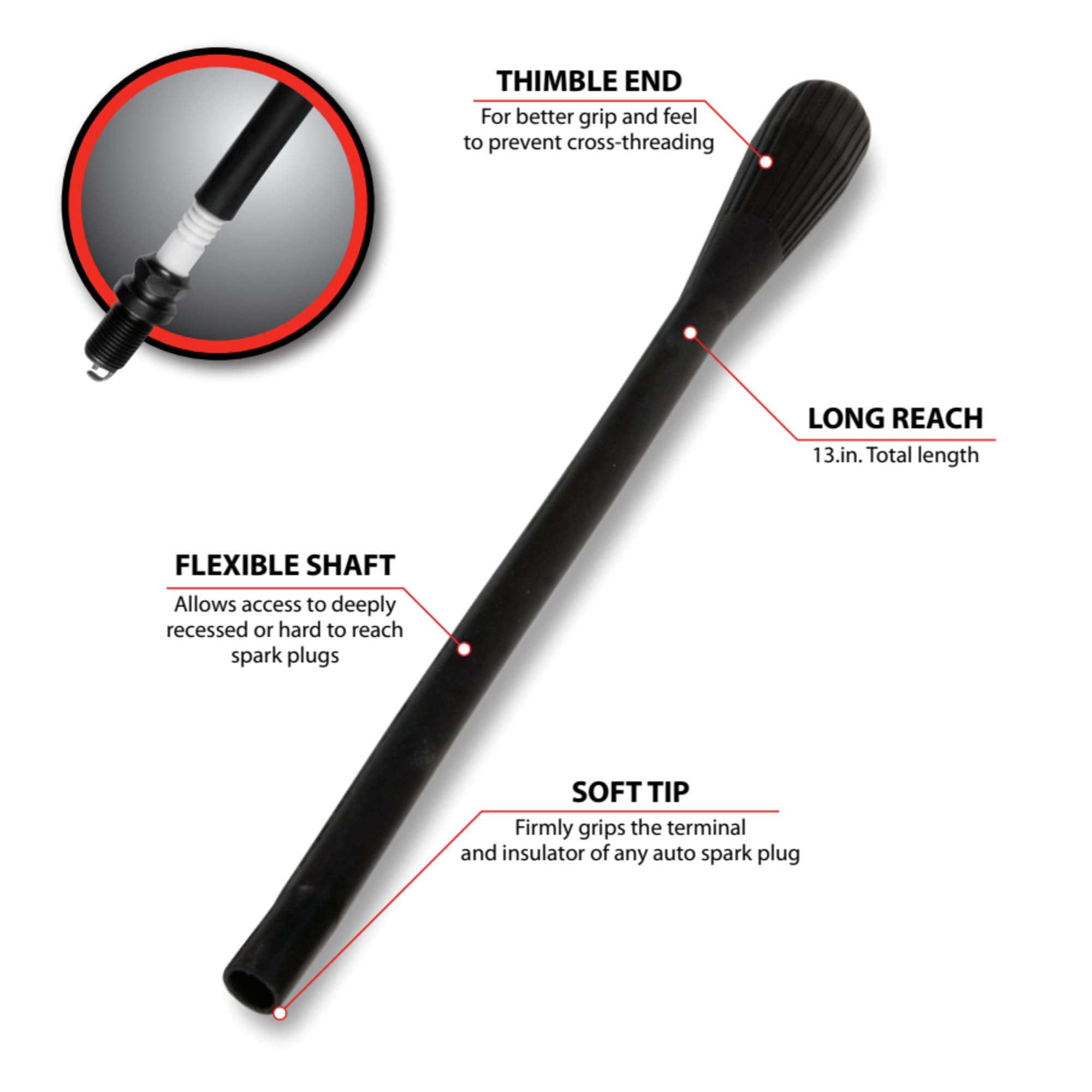 Performance Tool W80534 - Candela di accensione con Albero Flessibile in Gomma da 33 cm, per Installazione e rimozione, azionata a Mano, Misura Universale