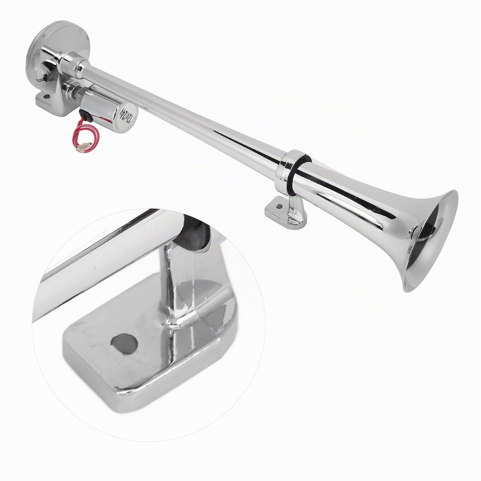 Dioche Klaxon de Bateau Klaxon de Trompette électrique 12v 1 Tube pour Bateau de Voiture de Train-alliage de Zinc chromé 135db 450mm d'air Fort 12V/24V