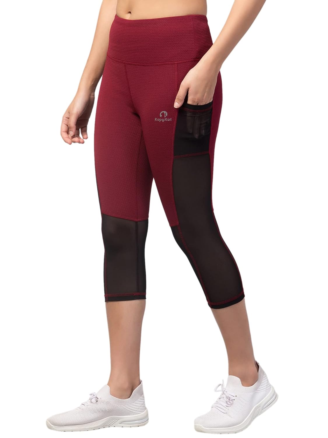 Kopykat Women’s High Waist Sports Capri with Side Pocket | Fourway Karara Spandex | Active Wear for Women