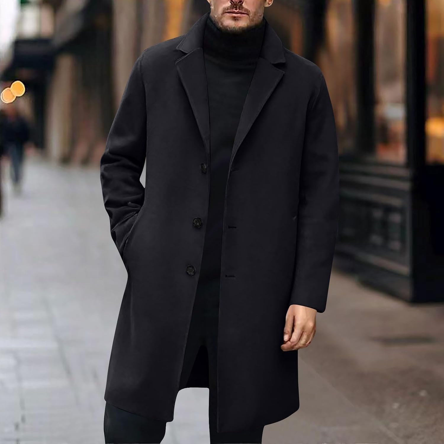 Ymosrh Men's Single Breasted Trench Coat Casual Windbreaker Lapel Long Jacket Overcoat Wih Pockets, S-XL