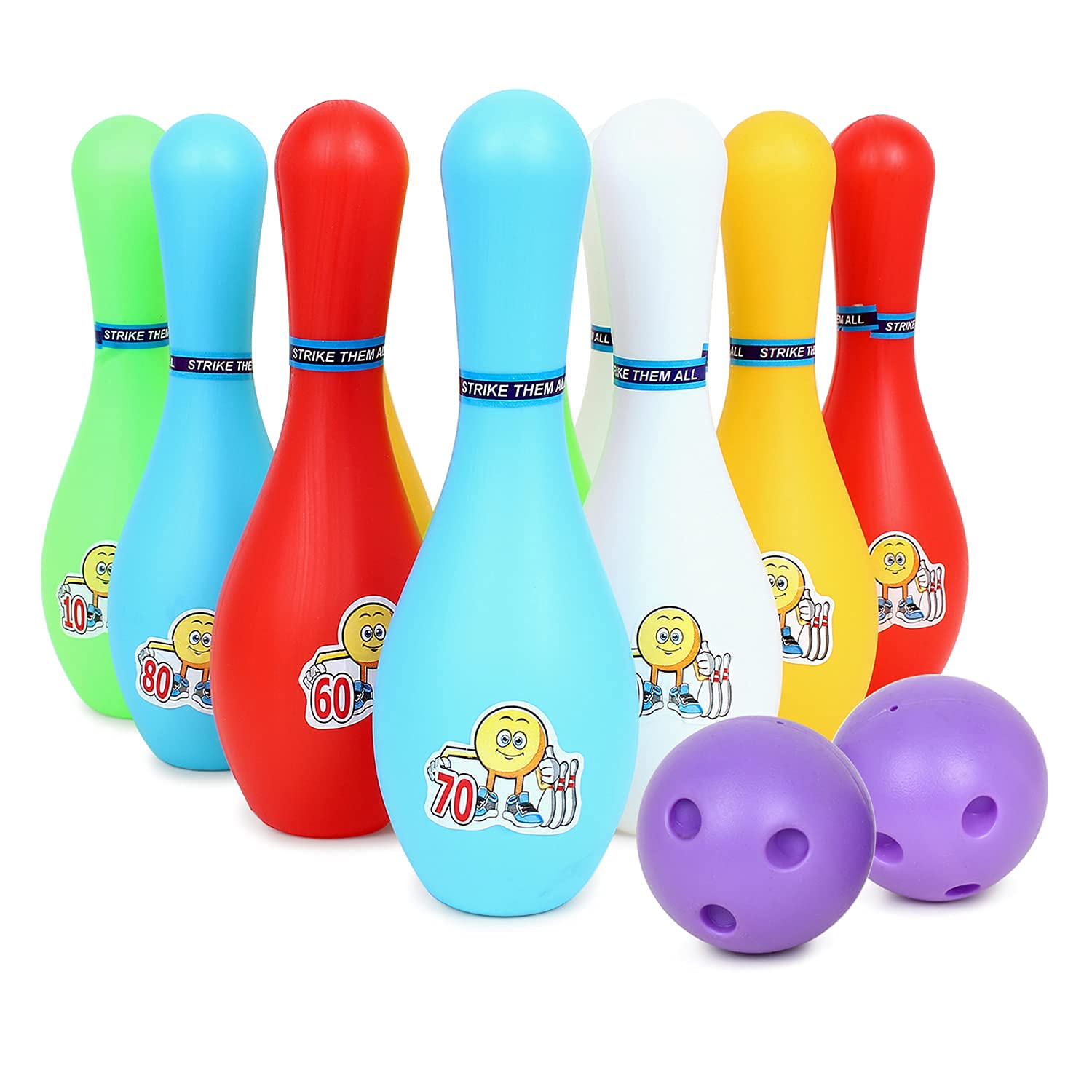 A7F Bowling Pin Junior Play Set Toy 10 Pins 2 Balls Games Play Set