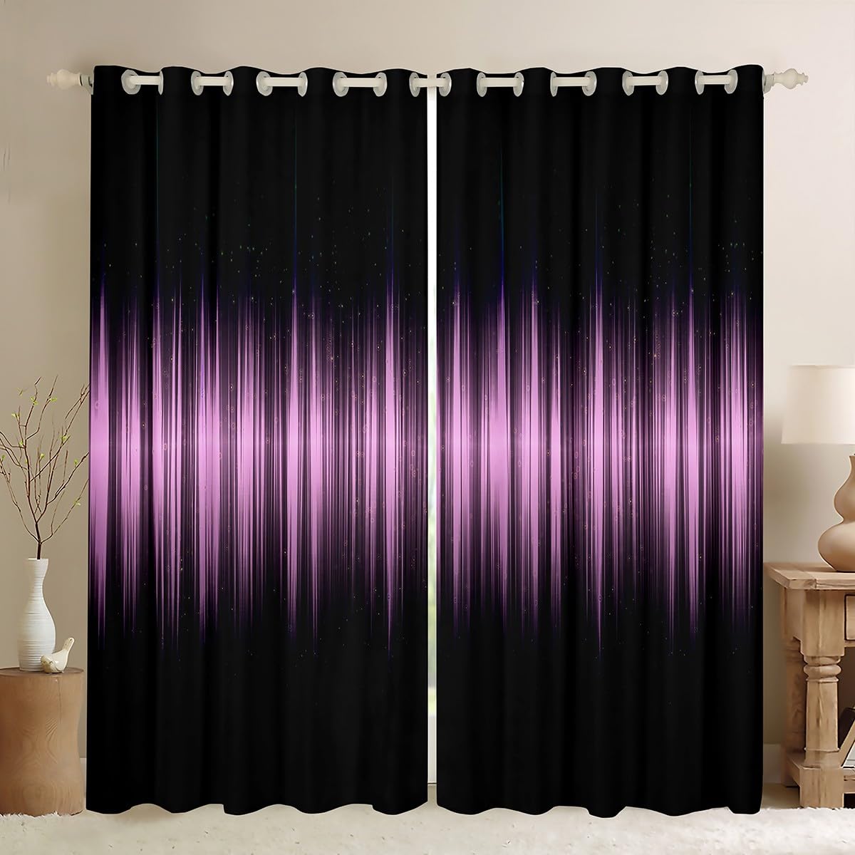 Homemissing Pink and Black Window Curtains Abstract Ombre Darkening Dreapes Striped Blackout Curtains for Kids Boys Girls Gradient Pink Lines W46*L72 โ image 1