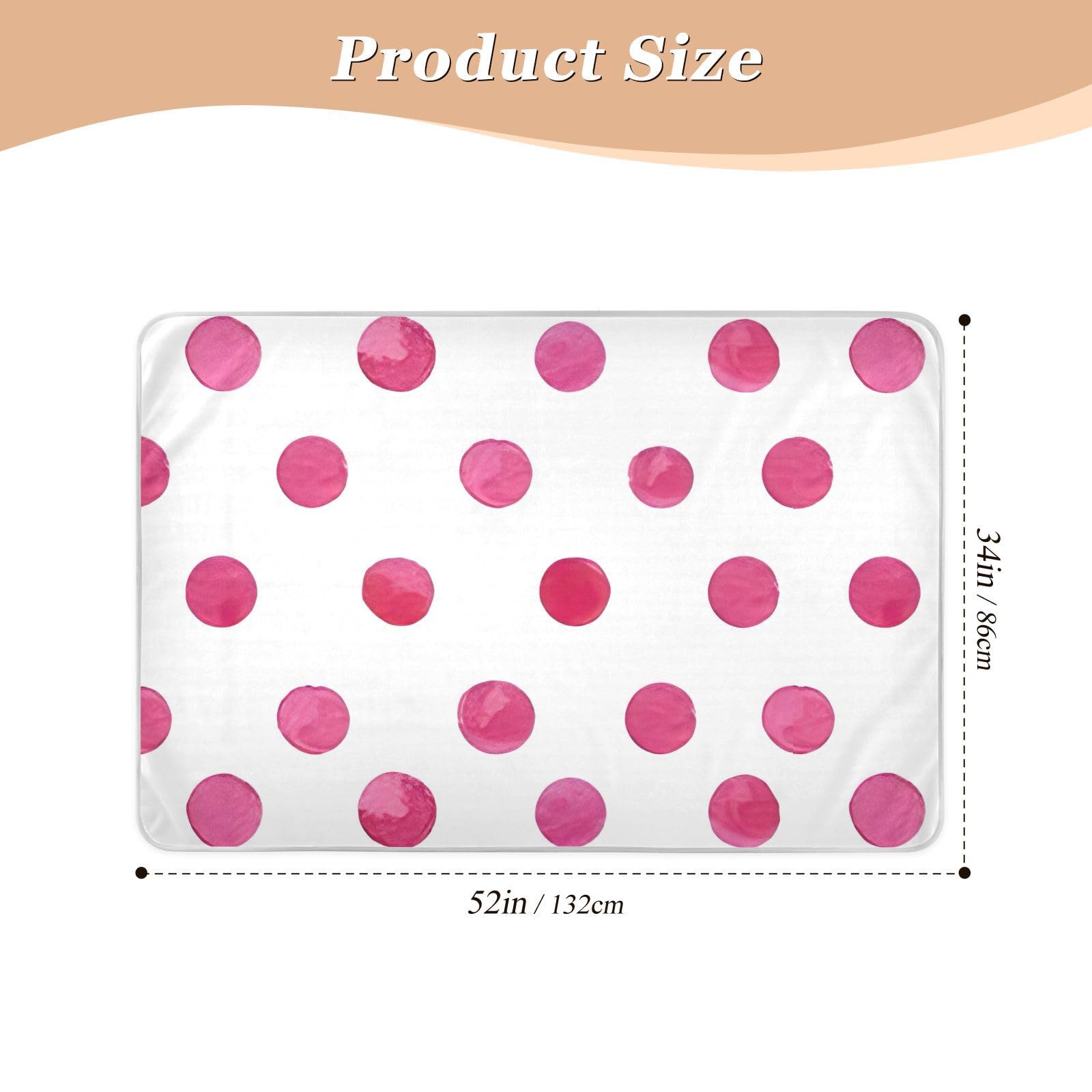 Watercolor Pink Polka Dot Mattress Pee Pad, Large, Waterproof Incontinence Bed Pads, Washable Underpads