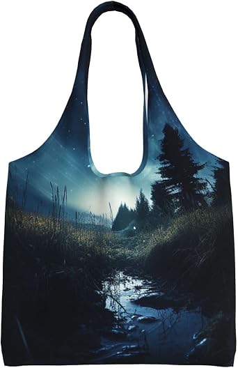 Night Sky Forest Canvas Tote Bag for Women Grocery Bag Reusable Aesthetic Shopping Bags Beach Handbag