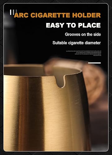 Miniatura 2 de Cenicero grande resistente al viento, cenicero de acero inoxidable con tapa, contenedor de metal para cigarrillos, bandeja de fumar sin humo para