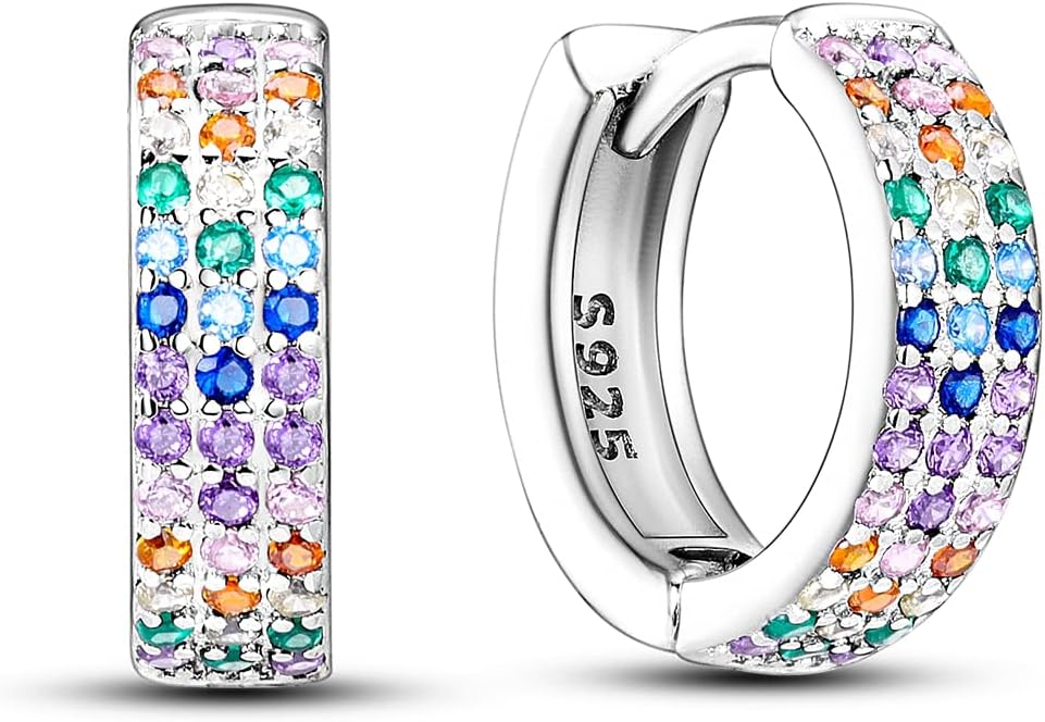 NARMOEarrings for Women 925 Sterling Silver Colorful Heart Hoops Feather Hoop Cross Hoop Small Hoop Earrings Huggie Earrings for Women Hypoallergenic Hoop Earrings