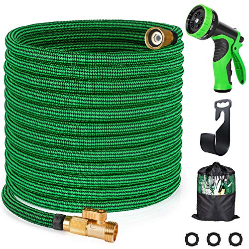 Vezane Garden Hose 100ft, Water Hose with 10 Function Nozzle and Durable 4 Layers Latex, Lightweight Expandable Hose for Garden Watering, No-Kink Flexible Hose for Car Washing
