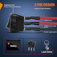 Vista 3 de Nilight Interruptor de palanca basculante de 12 piezas, 3 pines 12V 20A con cable, luz LED redonda, interruptores de encendido y apagado SPST