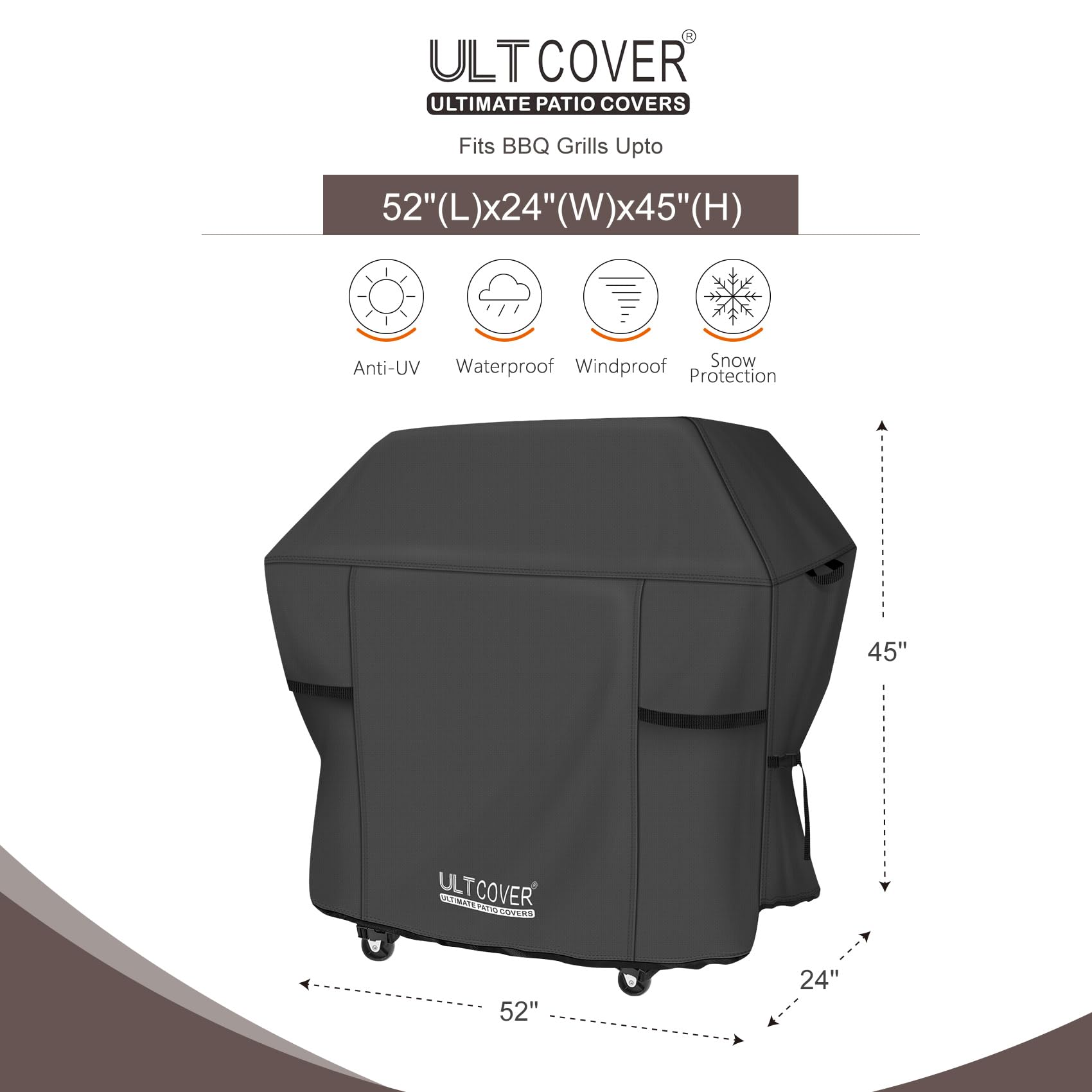 ULTCOVER Copertura impermeabile per barbecue da 132,1 cm, resistente per barbecue a gas da esterno a 2-4 fuochi, nero