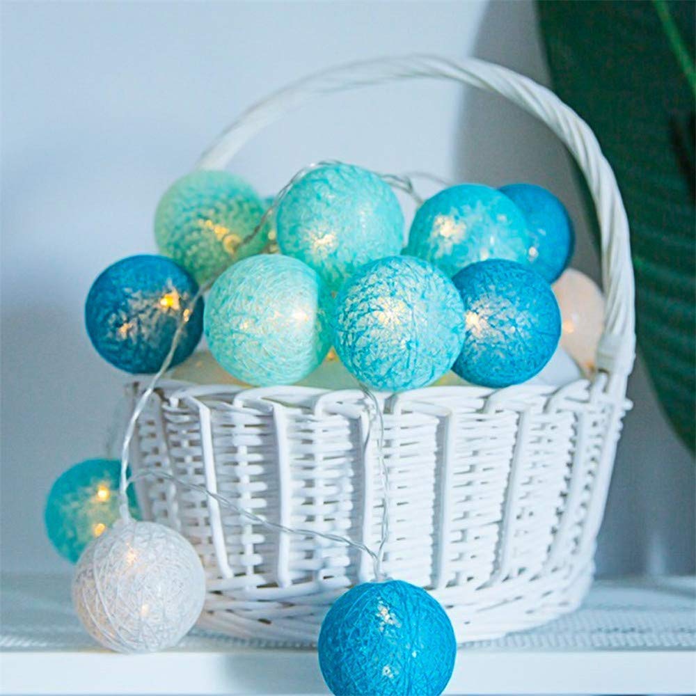 Cotton Ball String Fairy Lights, Fansu 6cm Ball Decor Night Lights Battery LED Garland Lamp Garden Indoor Home Holiday Party Wedding Christmas Decoration Warm White (3M-20LED,Blue)