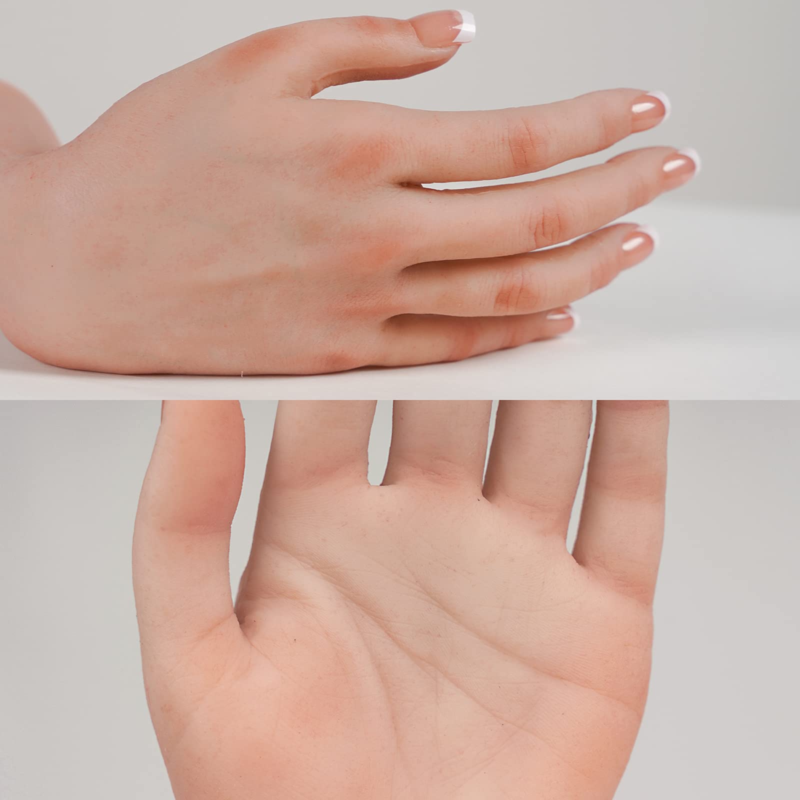 KUMIHO Realistic Silicone Female Hand Model Fake Hand for Jewelry Display Tattoo Training Practice Art Sketch with Nails, 1 Pair -with Skeleton, White: Nude 1 Pair -With Skeleton