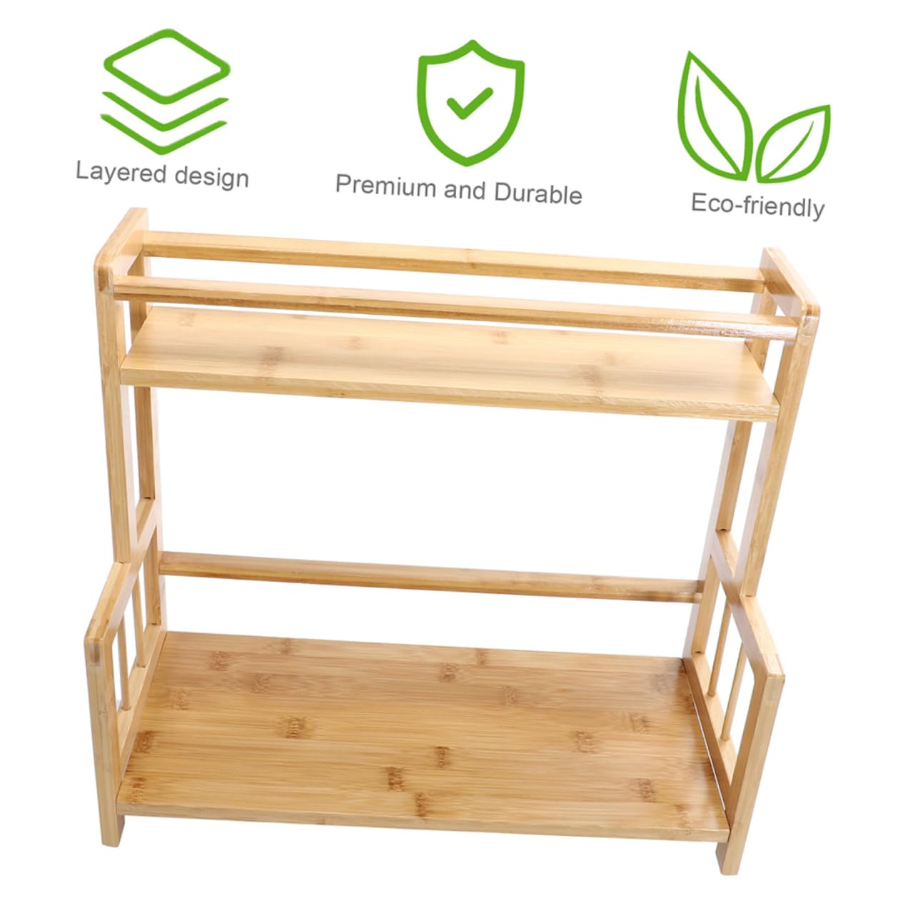 Veemoon Organisateur D'épices Cuisine 2 Niveaux en Bambou Beige | Étagère de Table, Support à Épices pour Rangement la Cuisine, Usage Partout