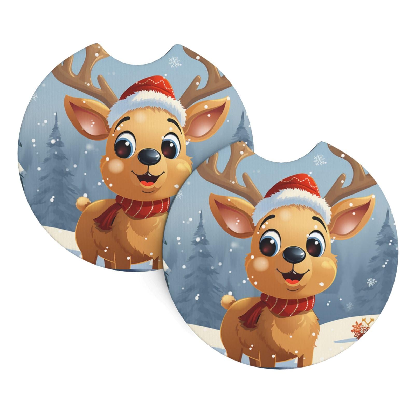 2PCS Car Coaster for Cup Holders Universal Auto Cup Mat Christmas Deer Cup Coaster Pad 2.7" Waterproof Neoprene Non-Slip Cup Holder Coasters Car Interior Accessories for Women Men