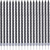 Black Tall Spiral Bday Candles for Cake Decoration 27 Pcs Long Thin Birthday Cake Candles in Holders...