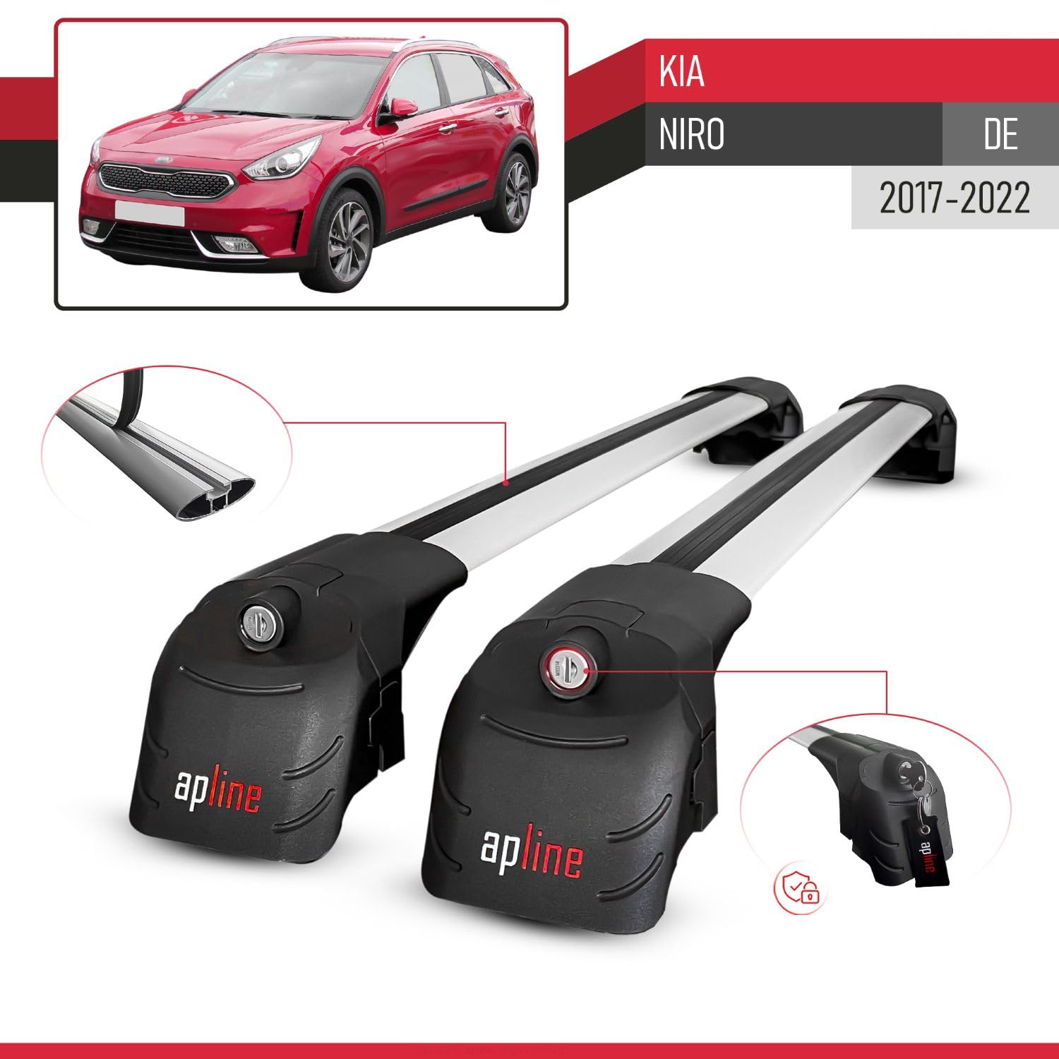 Compatible avec Kia NIRO (DE) 2017-2022 ACE-2 Modèle Barres de Toit Railing Porte-Bagages de Voiture Aluminium Gris 2 Barres