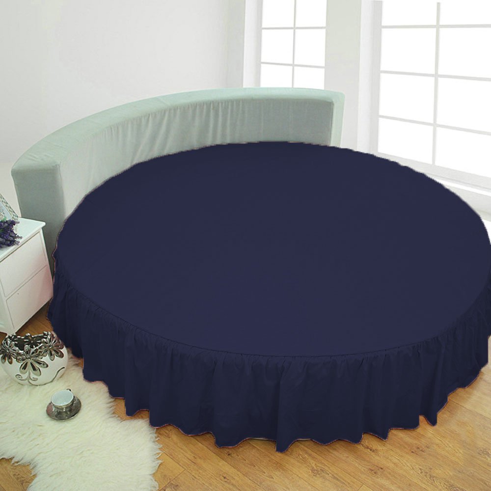 Falda de cama redonda de algodón egipcio azul marino faldón acolchado de 600 hilos