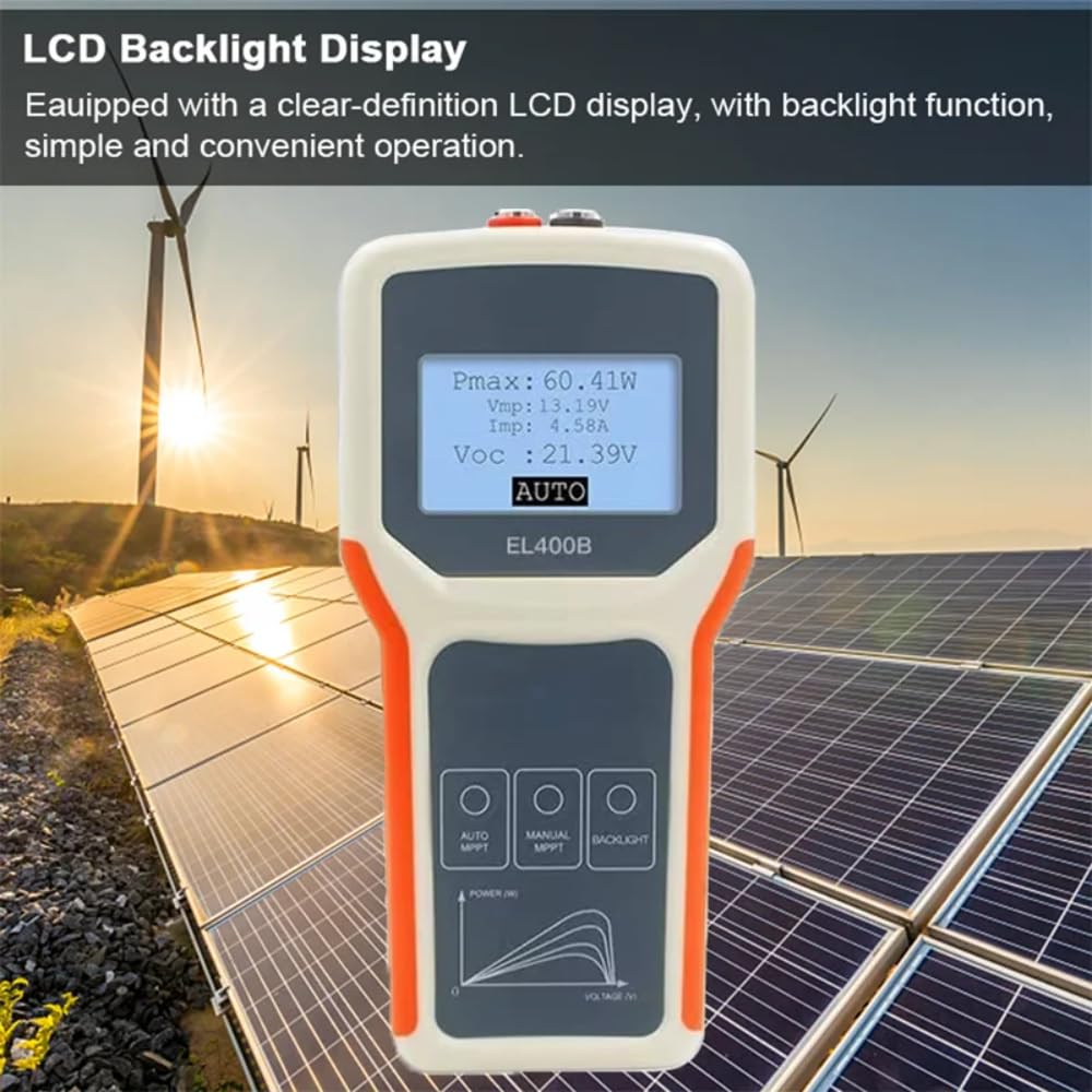 Misuratore MPPT solare, tester per pannelli fotovoltaici da 400 W, multimetro con display LCD, alimentato ad energia solare per la risoluzione dei problemi dei moduli fotovoltaici.