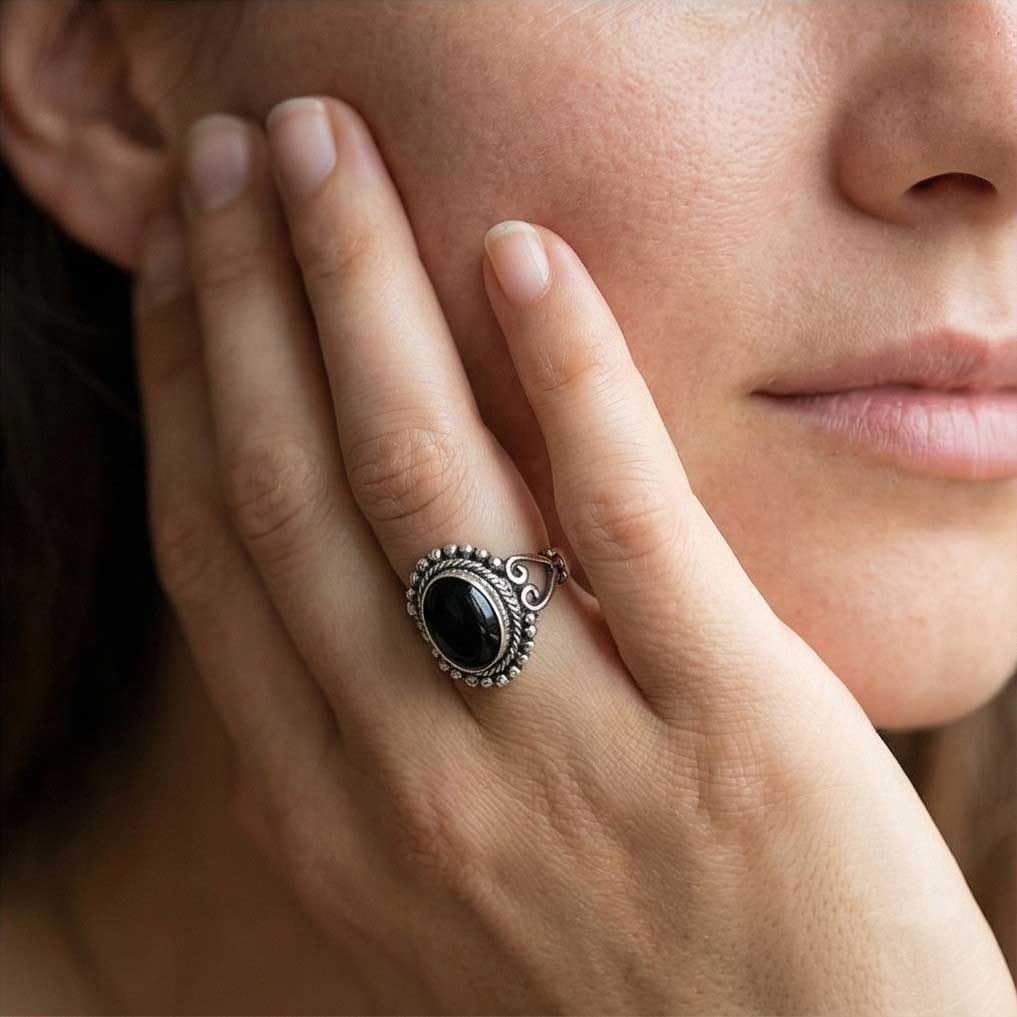 JEWELOPORIUM Natural Gemstone Ring For Women Labradorite, Tiger Eye, Turquoise, Moonstone Oval Boho 925 Sterling Silver Overlay Handmade Jewelry
